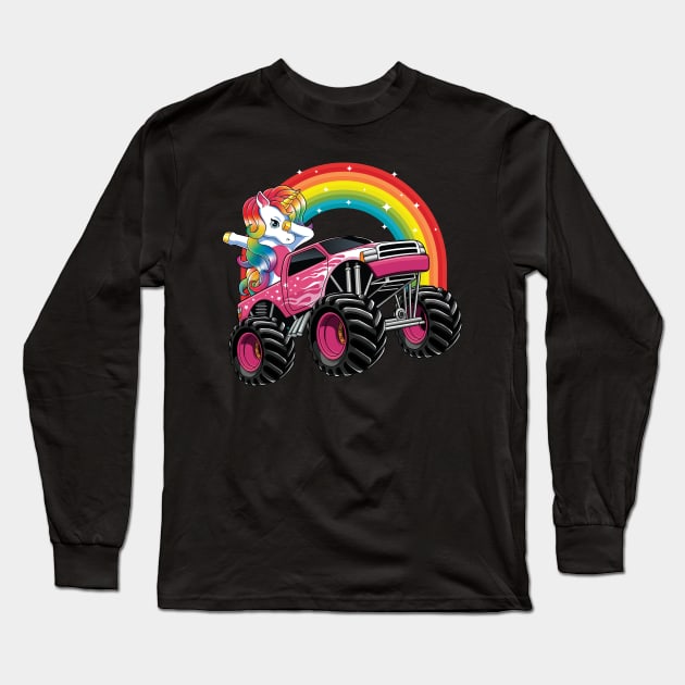 Dabbing Unicorn Monster Truck Birthday Party Gift Long Sleeve T-Shirt by HCMGift